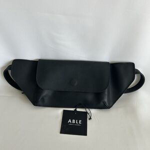 ABLE Delilan Leather Belt Bag Black Handmade in Brazil Adjustable Waist Strap